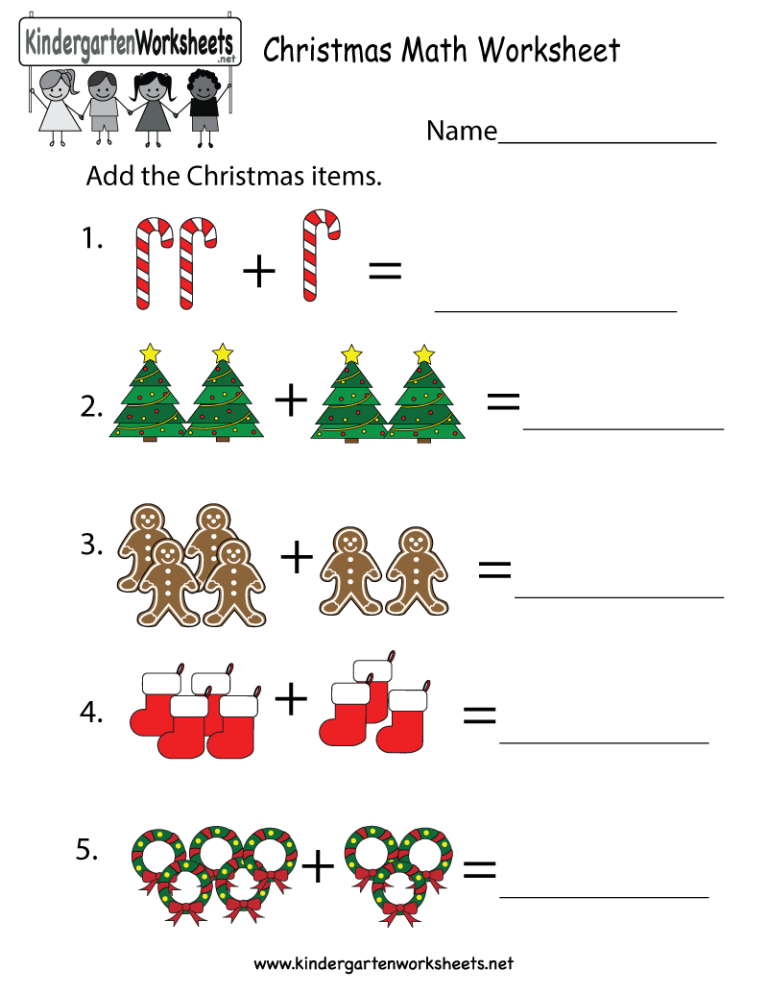 Christmas Math Worksheets For Kindergarten