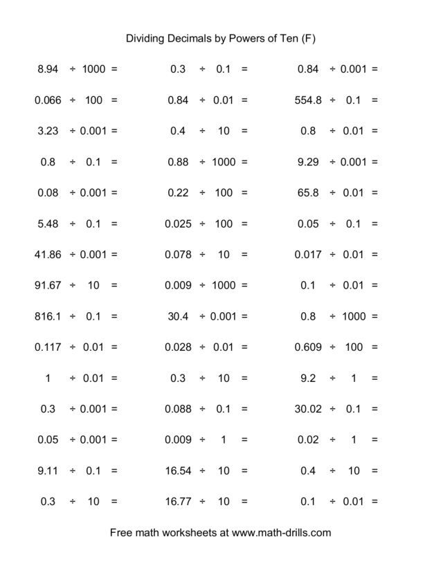 Dividing Decimals Worksheet With Answers 6th Grade