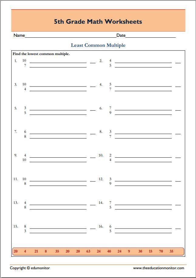 4th Grade Least Common Denominator Worksheet