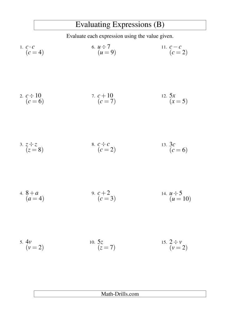 Simplifying Expressions Worksheet 5th Grade