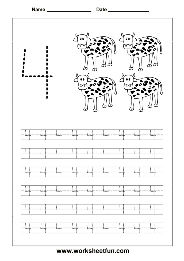 Number 4 Worksheets Printable