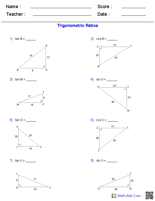 Solving Right Triangles Worksheet Answer Key