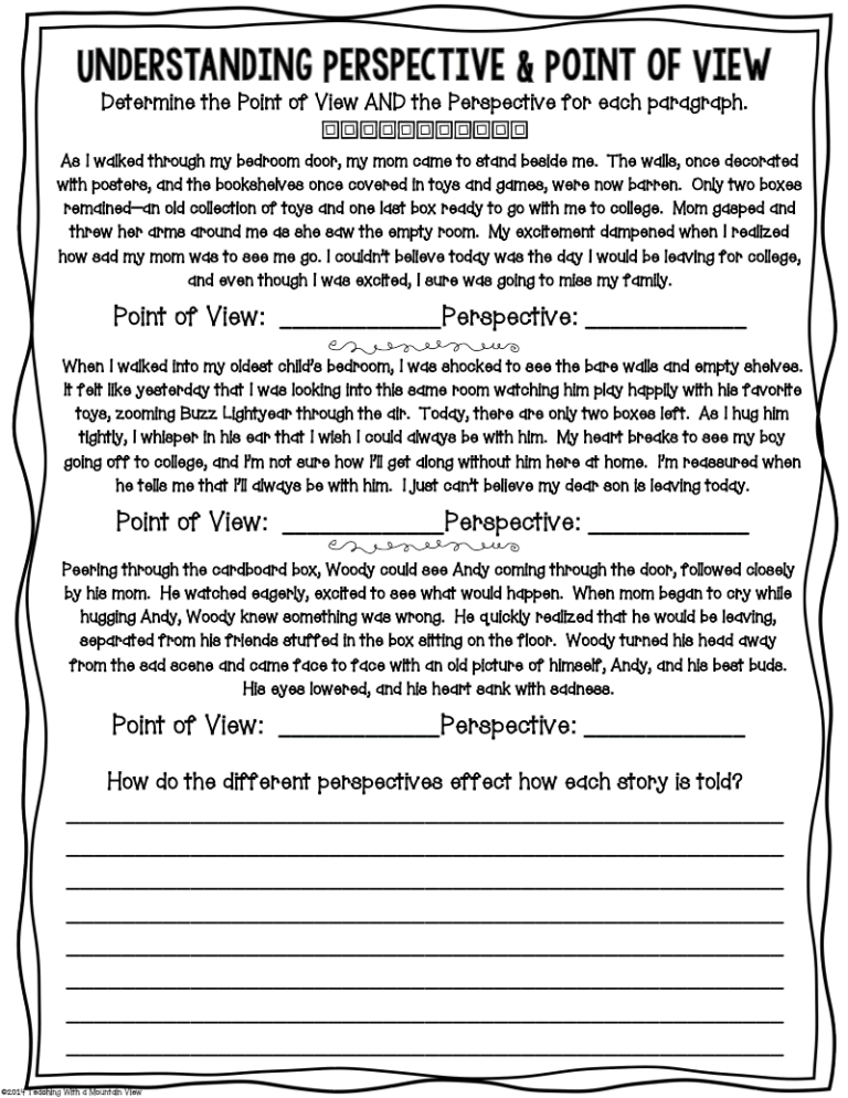 Point Of View Worksheets 7th Grade