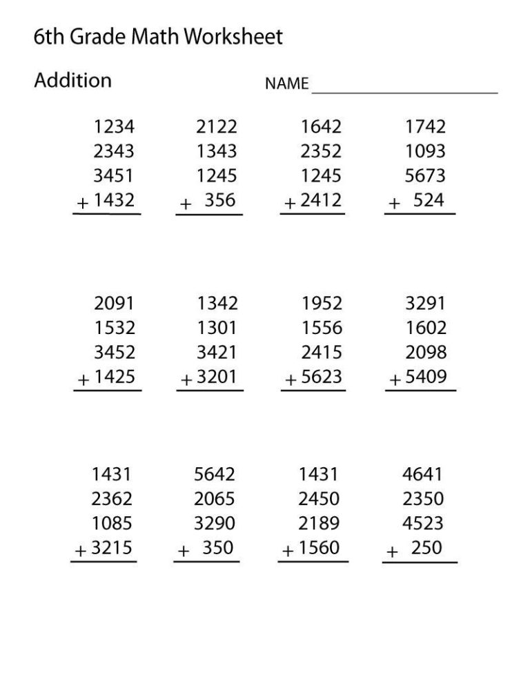 Grade 6 Math Worksheets Pdf