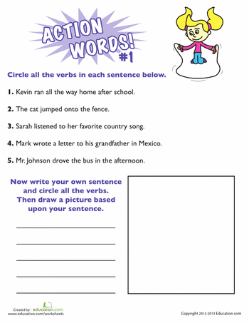 Action Words Worksheet For Grade 1