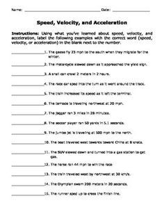 Speed And Velocity Worksheet 8th Grade