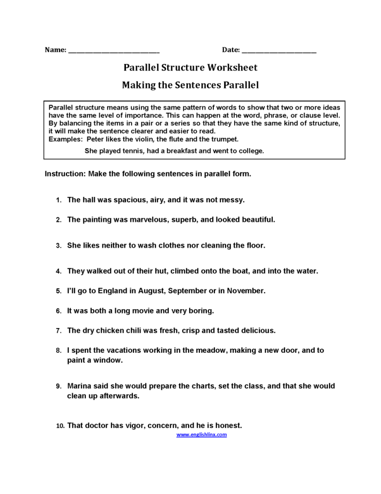 Sentence Structure Worksheets 8th Grade