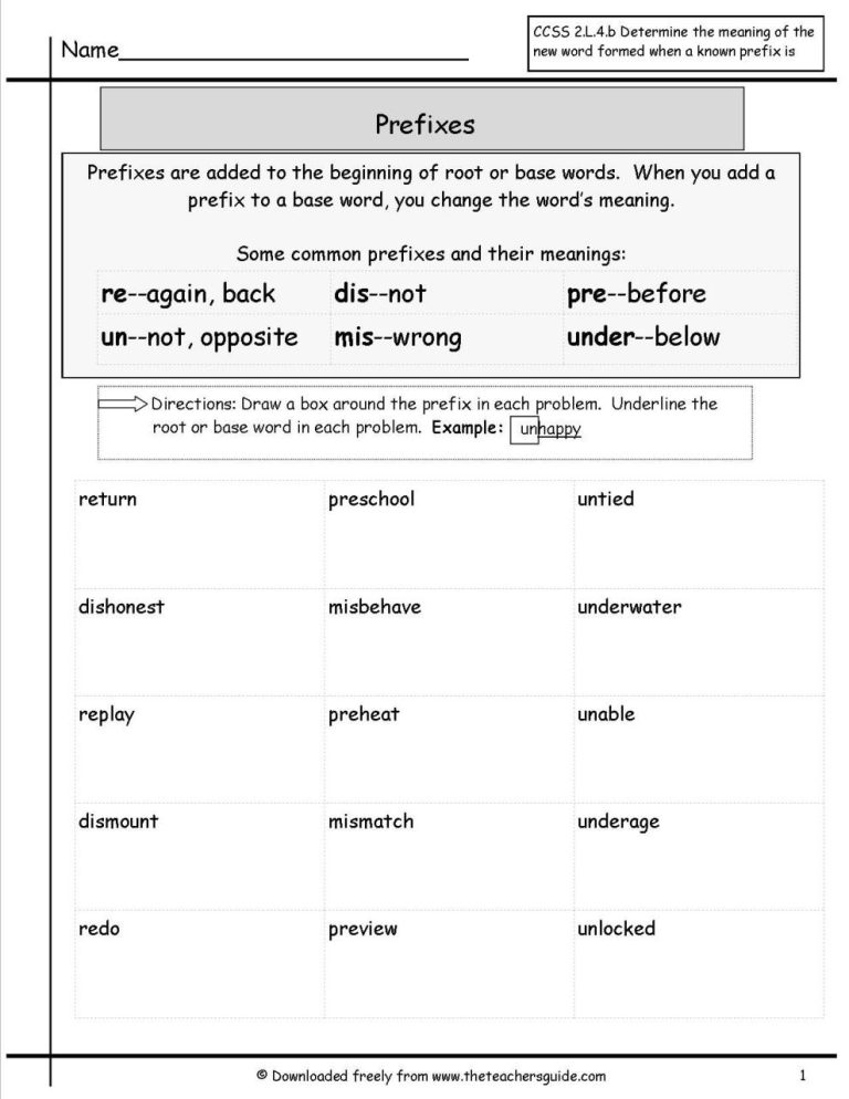 Prefixes Worksheets For Grade 2