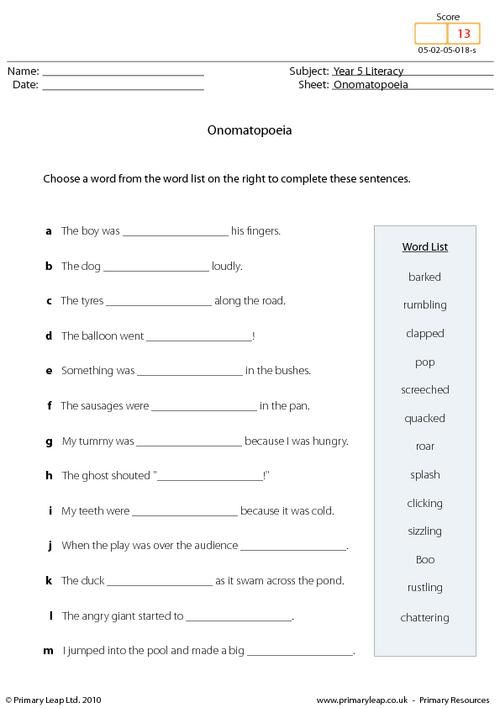 Onomatopoeia Worksheets