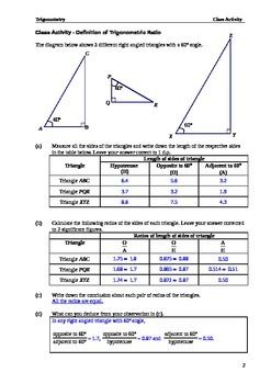 Grade 10 Trigonometric Ratios Worksheet