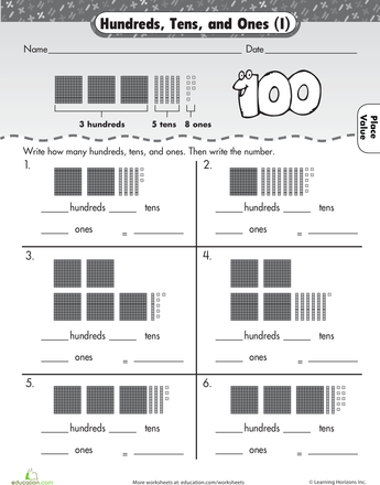 Counting Ones Tens Hundreds Thousands Worksheets