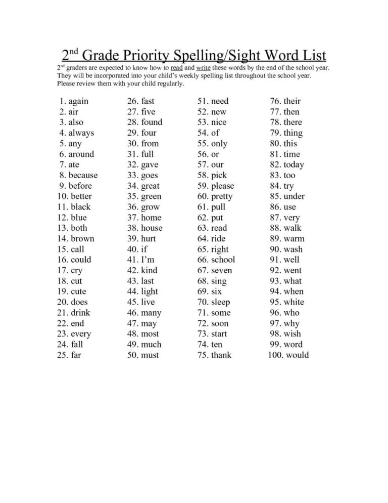 2nd Grade Spelling Worksheets Printable