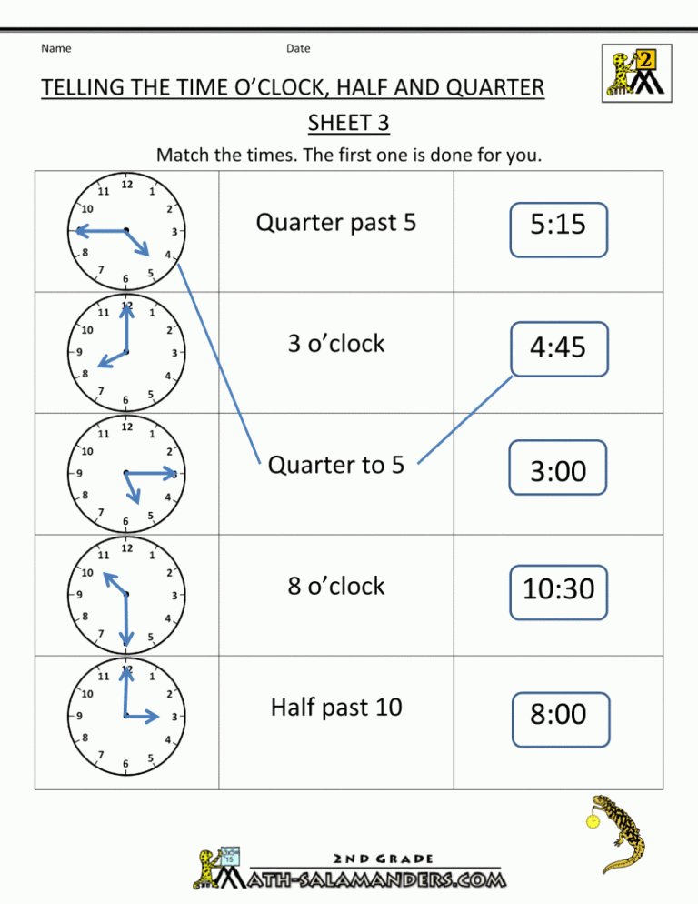 Time Worksheets Grade 3