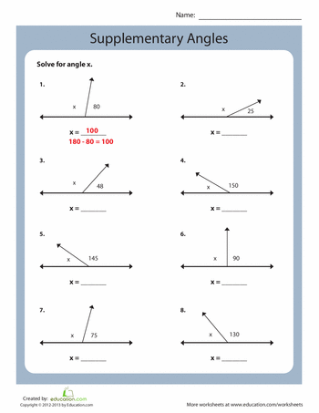 Vertical Supplementary Complementary Angles Worksheet