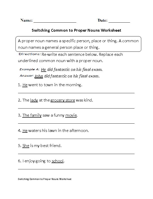 Proper Nouns Worksheet Pdf