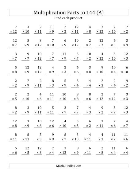 5th Grade Timed Multiplication Worksheets