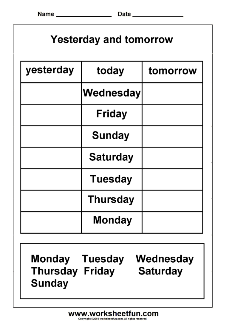 Days Of The Week Worksheet