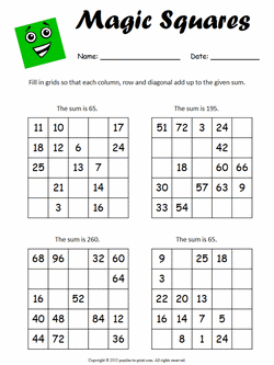 Magic Squares Worksheet Answers