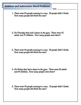 Addition And Subtraction Word Problems Grade 3