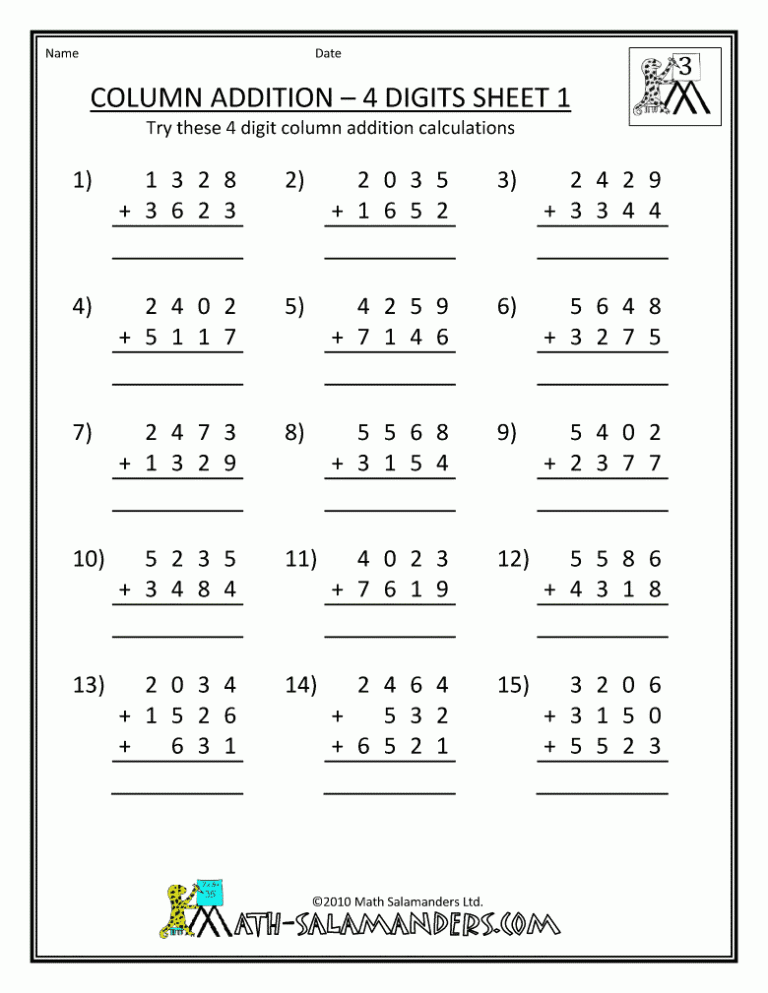 Math Addition Worksheets 3rd Grade