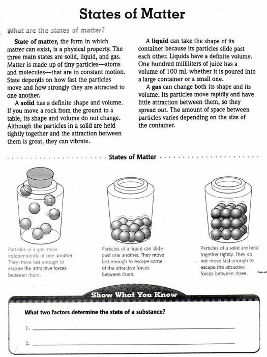 States Of Matter Worksheet 8th Grade