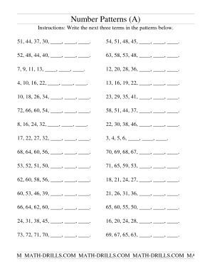 Number Patterns Worksheets Grade 7