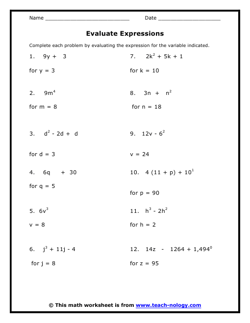 Algebra Equations Worksheets Grade 8