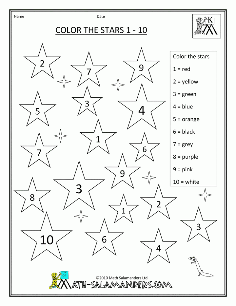 Number Worksheets For Kindergarten 1-10