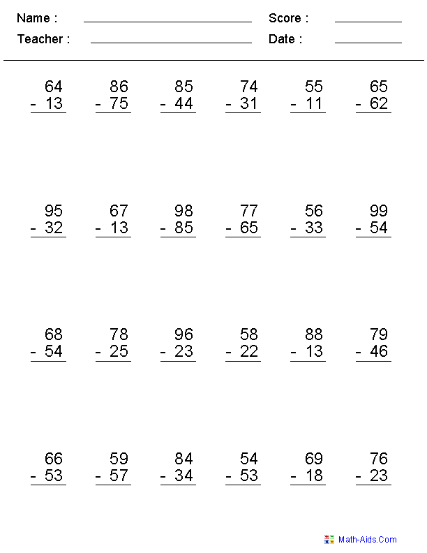 Adding And Subtracting Worksheets Free