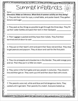 Inference Worksheets 4th Grade