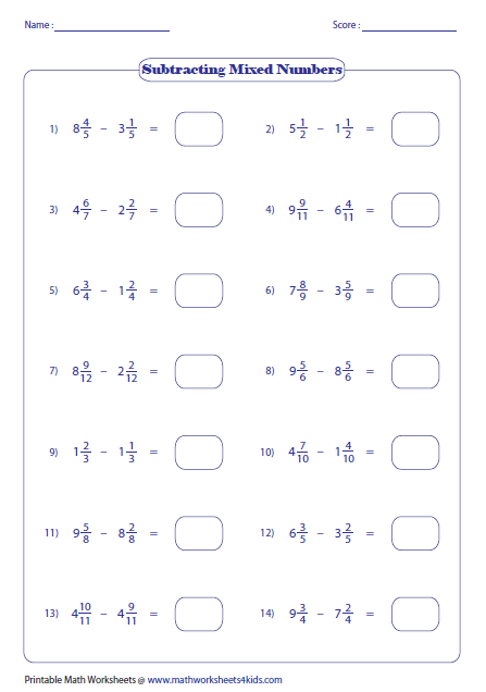 Adding And Subtracting Mixed Fractions With Like Denominators Worksheets Pdf