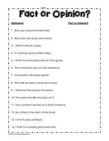 Fact And Opinion Worksheets 5th Grade