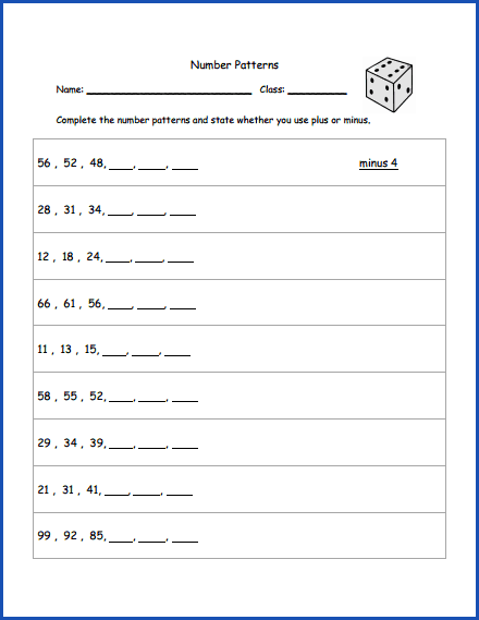 Number Patterns Worksheets