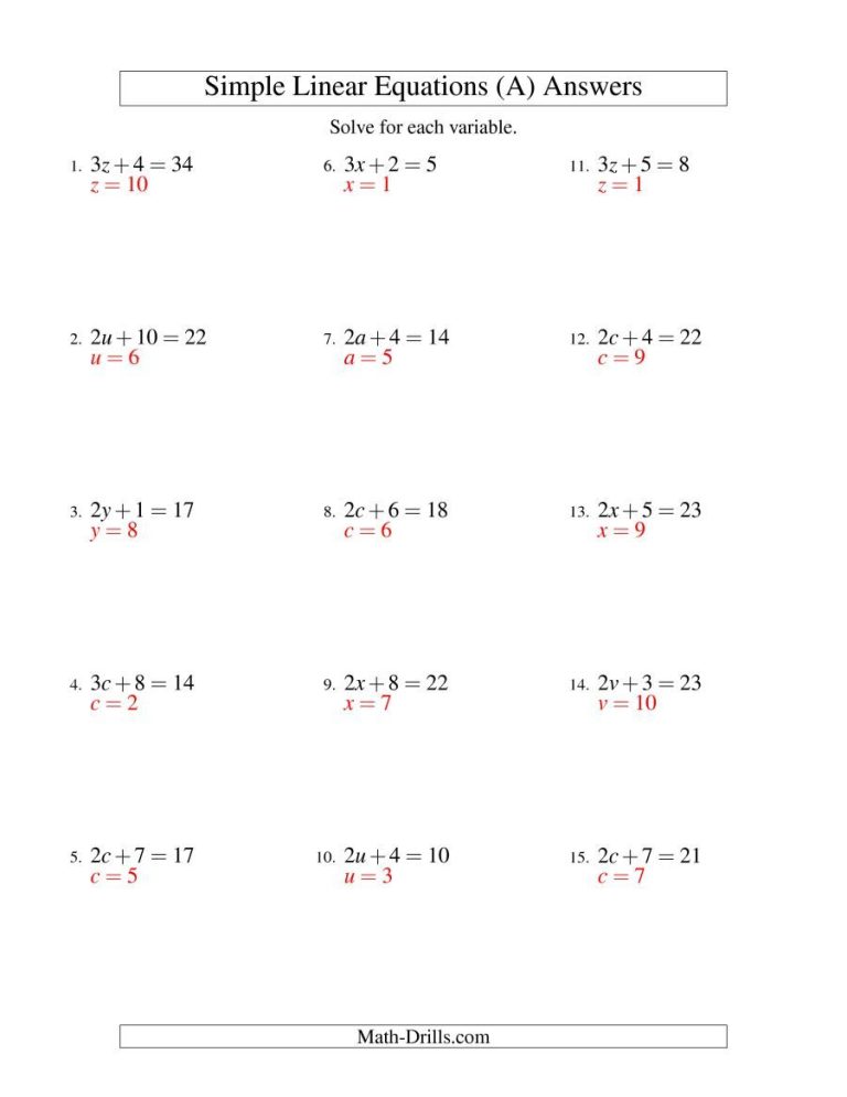 Solving Equations For A Variable Worksheet