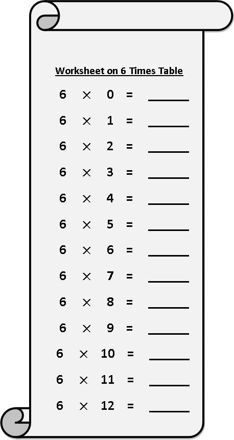 Multiplication 6 Times Table Worksheet