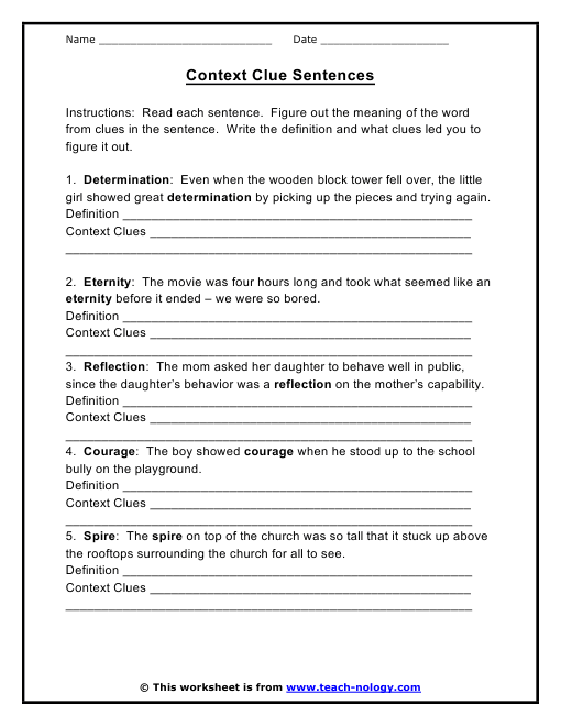 1st Grade Context Clues Worksheets Pdf