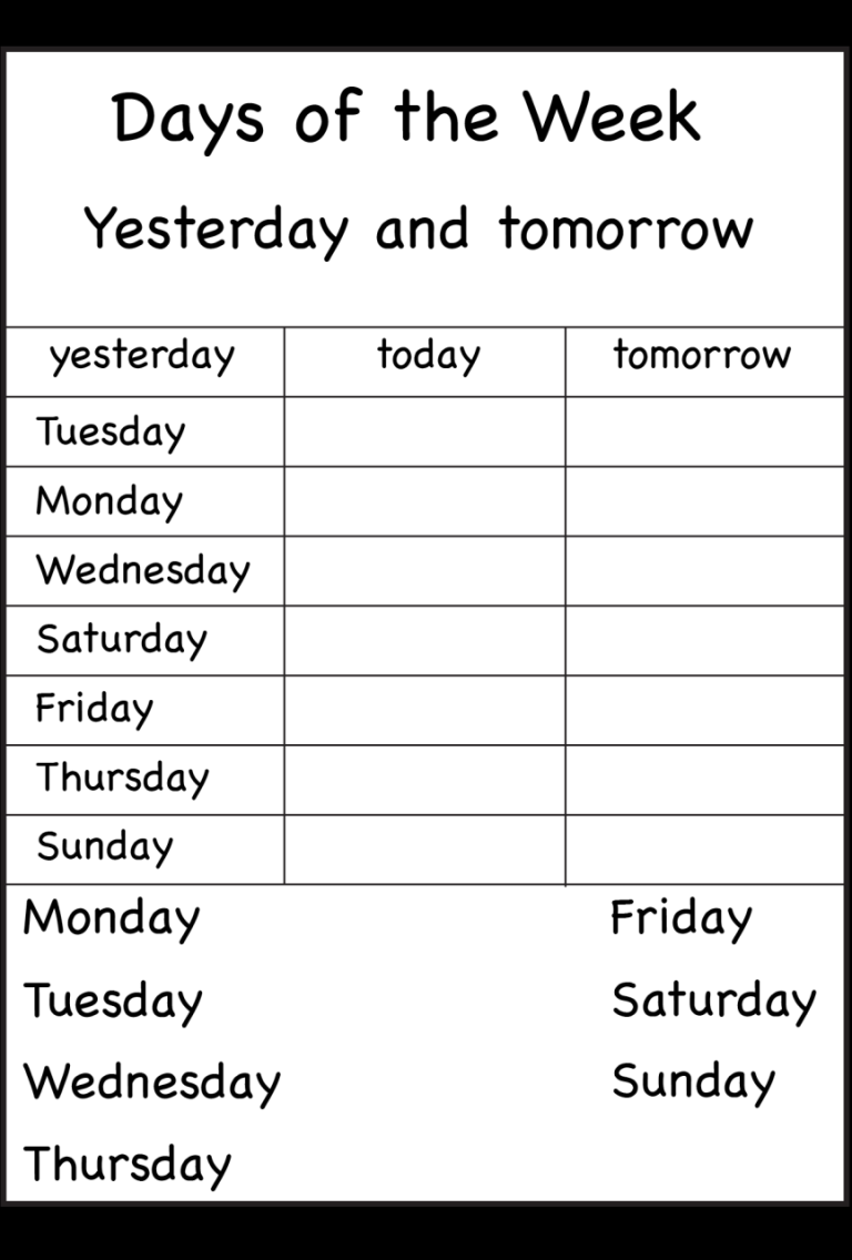 Days Of The Week Worksheets