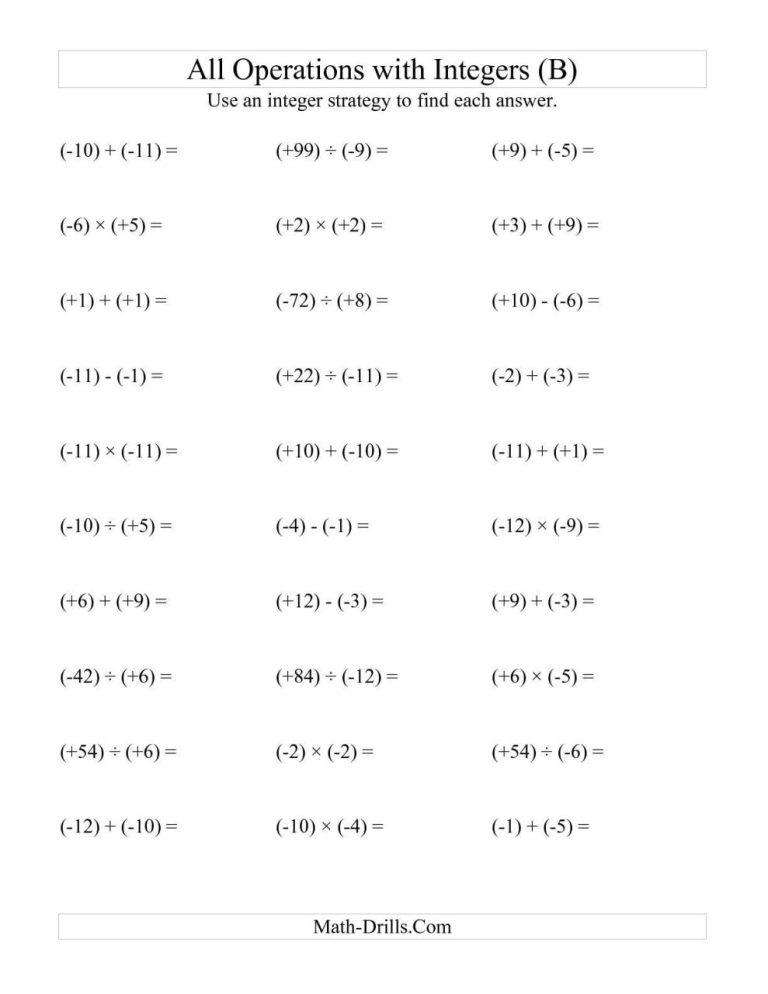 Integers Worksheets With Answers