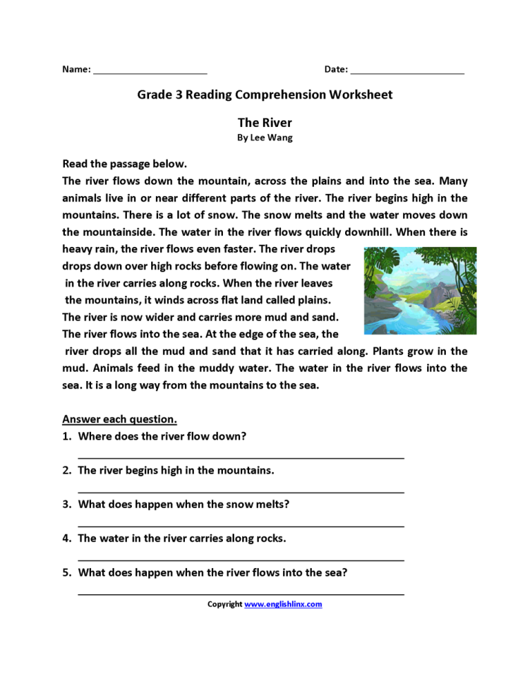 Comprehension For Class 3 Worksheet