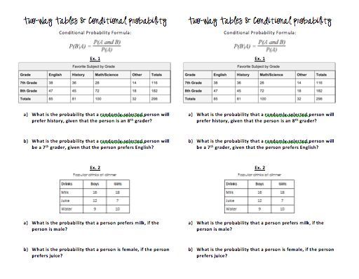 8th Grade Two Way Tables Worksheet