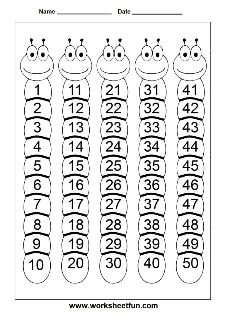 Missing Numbers Worksheet 1-50