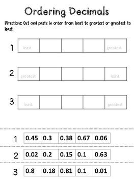 Ordering Decimals Worksheet Pdf