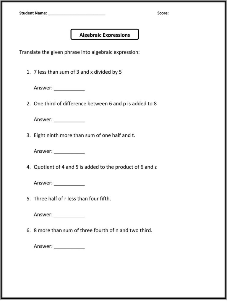 Algebra Math Problems For 6th Graders