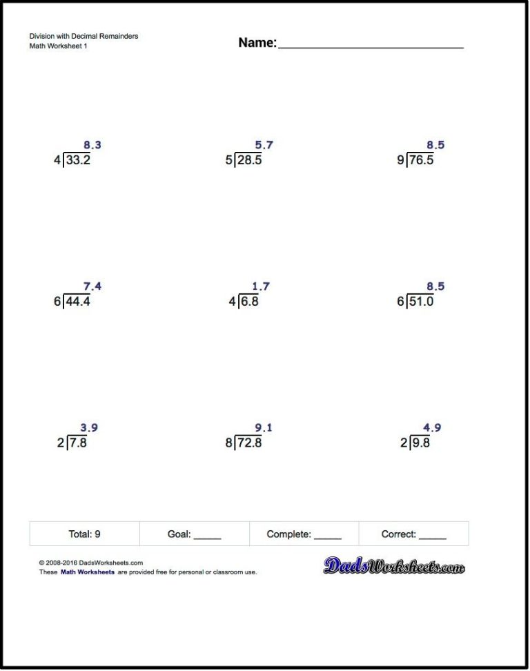 Long Division Problems Printable