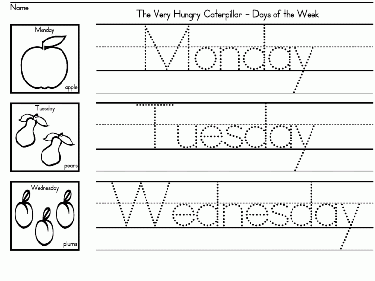 The Very Hungry Caterpillar Worksheets Days Of The Week