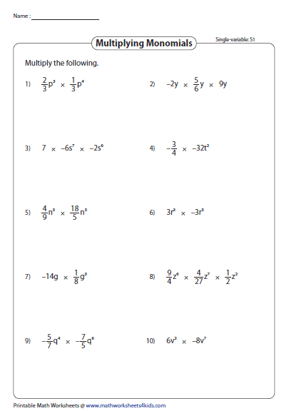 Polynomials Worksheet Grade 8