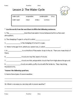 Water Cycle Quiz Worksheet Pdf