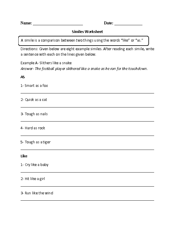 Metaphor Worksheets Ks2