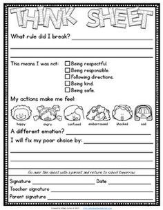 Think Sheet Kindergarten