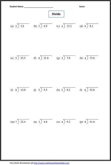 Decimal Multiplication Worksheet For Grade 6